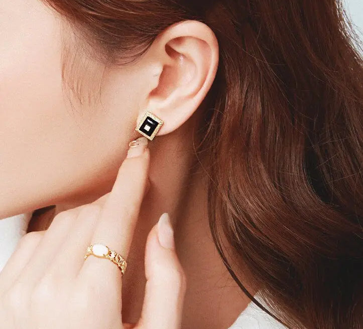 Natural Onyx & Moissanite Earrings, 18K Yellow Gold Plated Vermeil Earrings, Black Agate Earrings, Anniversary Gift Idea, Retro Jewelry Etsy