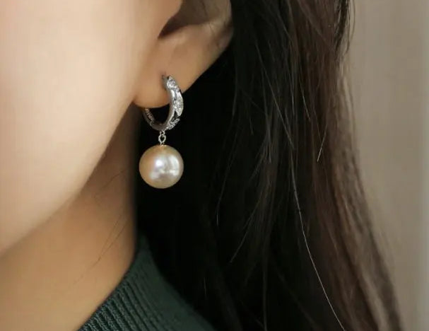 4A+ High Luster Pearl 12mm Handmade 925 Silver White Pink Pearl Earrings, Freshwater Pearl Earrings, Pink Pearl, Diamond Earrings Etsy