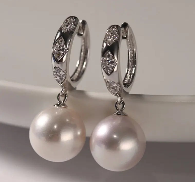 4A+ High Luster Pearl 12mm Handmade 925 Silver White Pink Pearl Earrings, Freshwater Pearl Earrings, Pink Pearl, Diamond Earrings Etsy