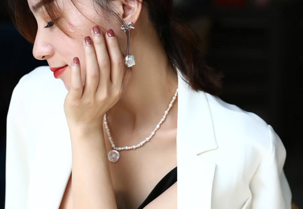 High Luster Baroque Pearl Earrings - 16mm Silver 925 Freshwater Pearl Etsy