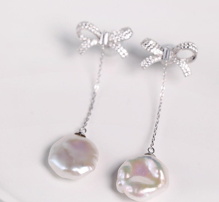 High Luster Baroque Pearl Earrings - 16mm Silver 925 Freshwater Pearl Etsy