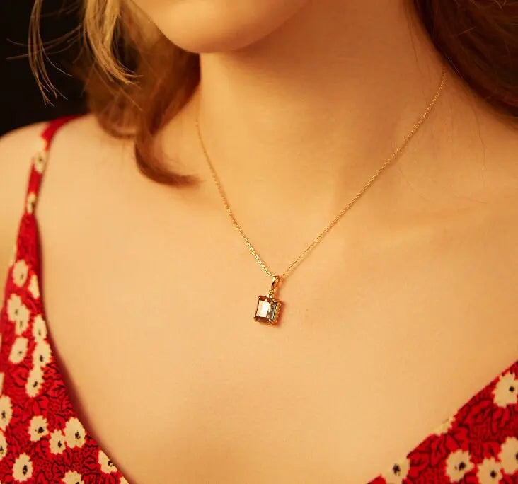 Swiss Blue Topaz Step Cut Necklace, Handmade 18K Solid Yellow Gold Necklace, Statue Necklace, Gift for Her, Anniversary Gift Idea Etsy