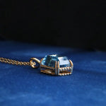 Swiss Blue Topaz Step Cut Necklace, Handmade 18K Solid Yellow Gold Necklace, Statue Necklace, Gift for Her, Anniversary Gift Idea Etsy