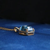 Swiss Blue Topaz Step Cut Necklace, Handmade 18K Solid Yellow Gold Necklace, Statue Necklace, Gift for Her, Anniversary Gift Idea Etsy