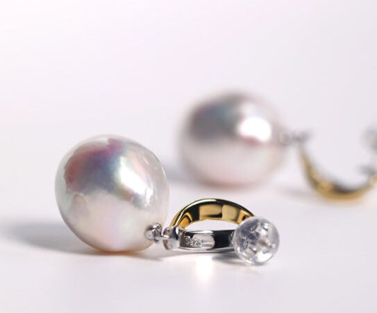 Baroque Pearl Earrings - 14mm Silver 925 Freshwater Two Tone Jewelry Etsy