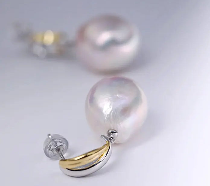 14mm Freshwater Baroque Pearl Earrings - Silver 925 Etsy