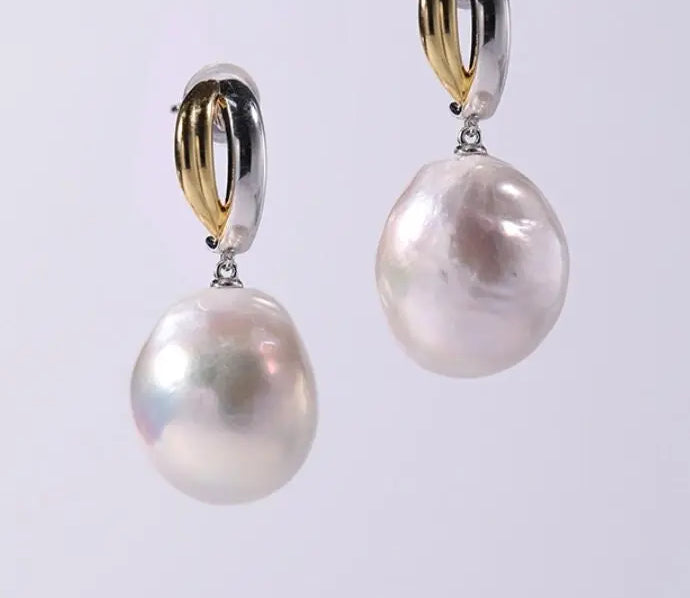 14mm Freshwater Baroque Pearl Earrings - Silver 925 Etsy
