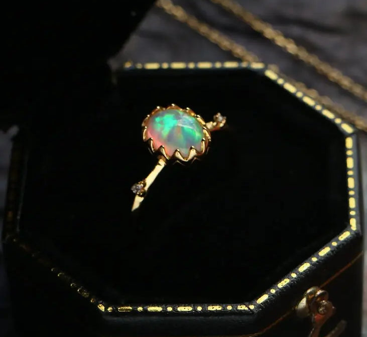 Opal  Diamond Necklace - 18K Yellow Gold October Birthstone Etsy