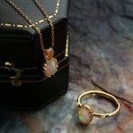 Opal  Diamond Necklace - 18K Yellow Gold October Birthstone Etsy