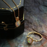 Opal  Diamond Necklace - 18K Yellow Gold October Birthstone Etsy