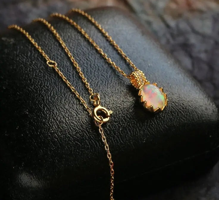 Opal  Diamond Necklace - 18K Yellow Gold October Birthstone Etsy