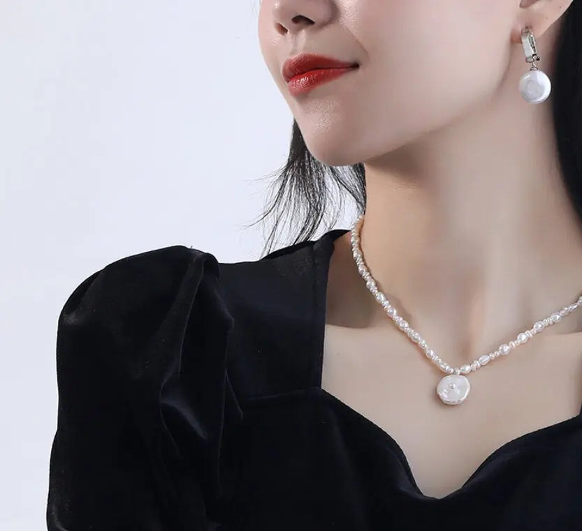 16mm Natural High Luster Baroque White Pearl Silver 925 White Pearl Earrings, Flower Earrings, Anniversary Gift Idea, Gift for Mom - LaCorserArtJewelry