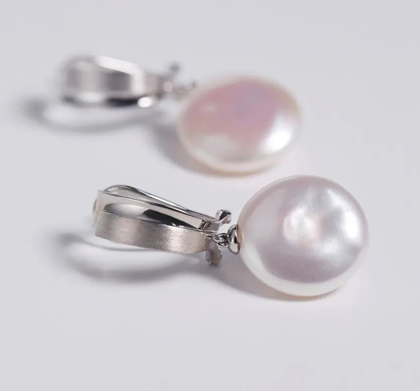16mm Natural High Luster Baroque White Pearl Silver 925 White Pearl Earrings, Flower Earrings, Anniversary Gift Idea, Gift for Mom - LaCorserArtJewelry