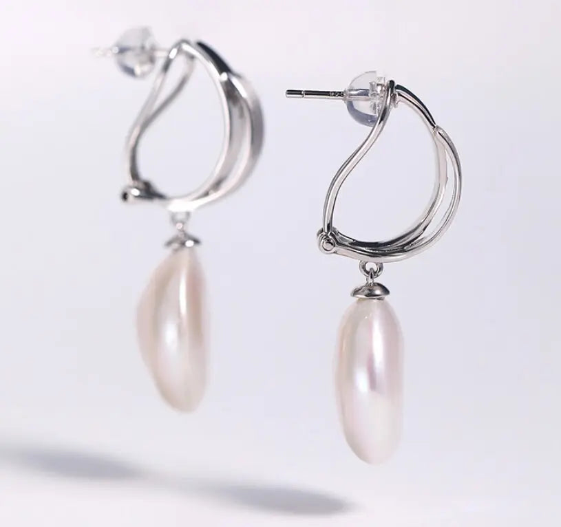16mm Natural High Luster Baroque White Pearl Silver 925 White Pearl Earrings, Flower Earrings, Anniversary Gift Idea, Gift for Mom - LaCorserArtJewelry