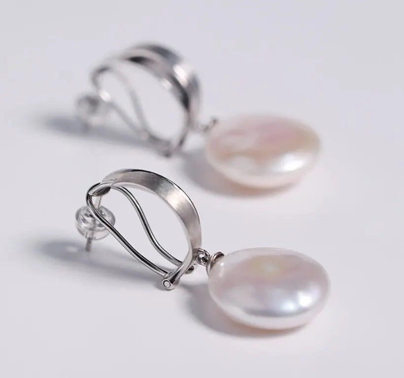 16mm Natural High Luster Baroque White Pearl Silver 925 White Pearl Earrings, Flower Earrings, Anniversary Gift Idea, Gift for Mom - LaCorserArtJewelry