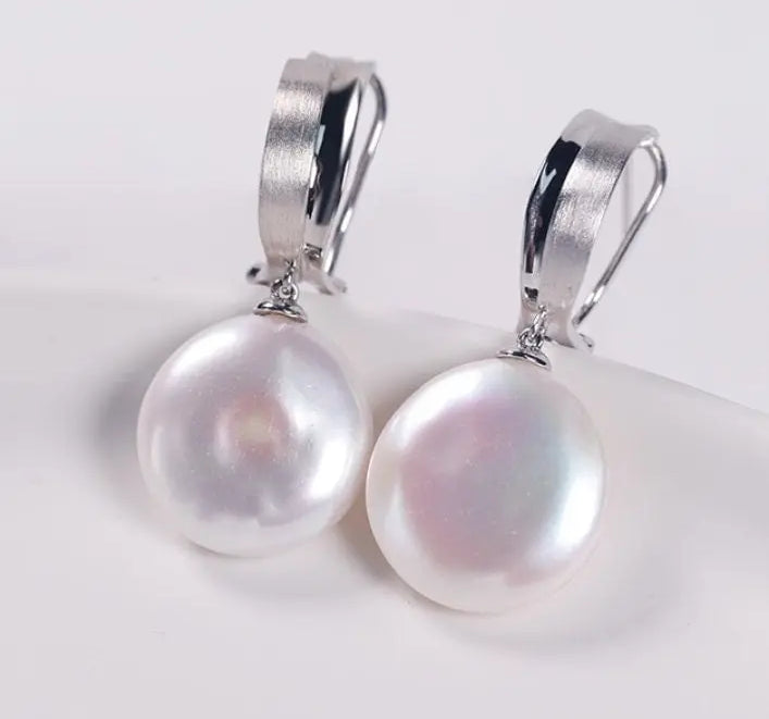 16mm Natural High Luster Baroque White Pearl Silver 925 White Pearl Earrings, Flower Earrings, Anniversary Gift Idea, Gift for Mom - LaCorserArtJewelry