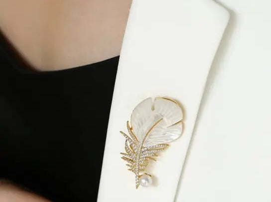 Feather Natural Freshwater White Pearl Brooch, Handmade Gold Plated Feather Brooch, Mother of Pearl, Anniversary Gift Idea, Gift for Mom Etsy