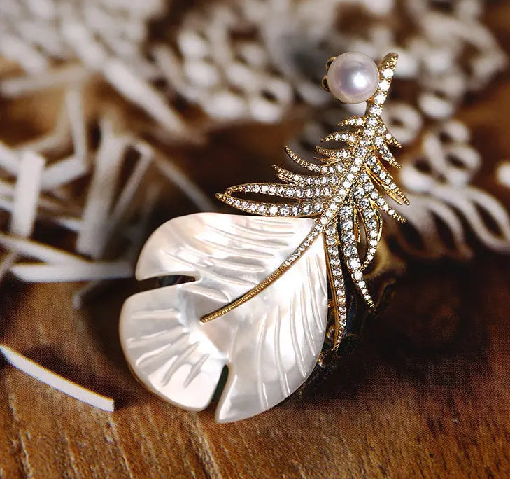 Feather Natural Freshwater White Pearl Brooch, Handmade Gold Plated Feather Brooch, Mother of Pearl, Anniversary Gift Idea, Gift for Mom Etsy