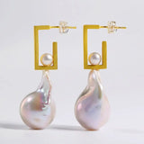 17mm Natural High Luster Baroque White Pearl Earrings, Gold Vermeil Earrings, Minimalist Earrings, Anniversary Gift Idea, Gift for Mom - LaCorserArtJewelry