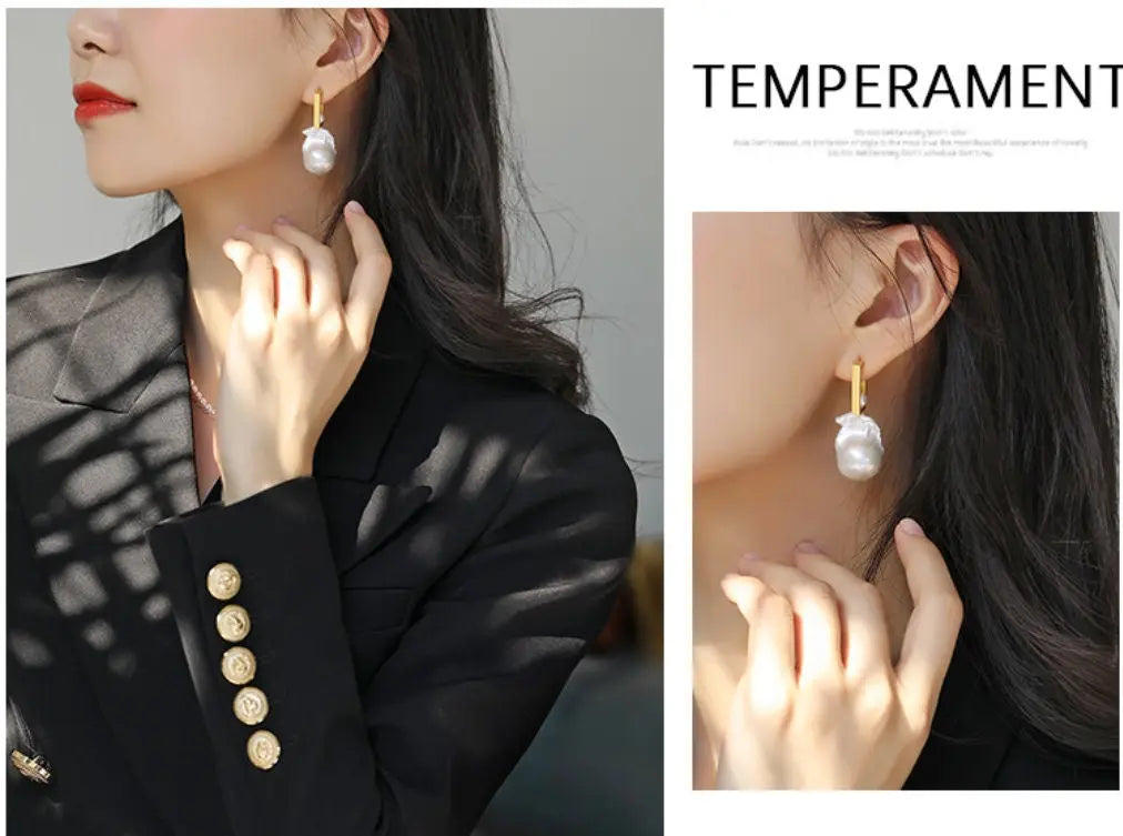 17mm Natural High Luster Baroque White Pearl Earrings, Gold Vermeil Earrings, Minimalist Earrings, Anniversary Gift Idea, Gift for Mom - LaCorserArtJewelry