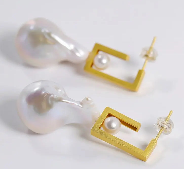 17mm Natural High Luster Baroque White Pearl Earrings, Gold Vermeil Earrings, Minimalist Earrings, Anniversary Gift Idea, Gift for Mom - LaCorserArtJewelry