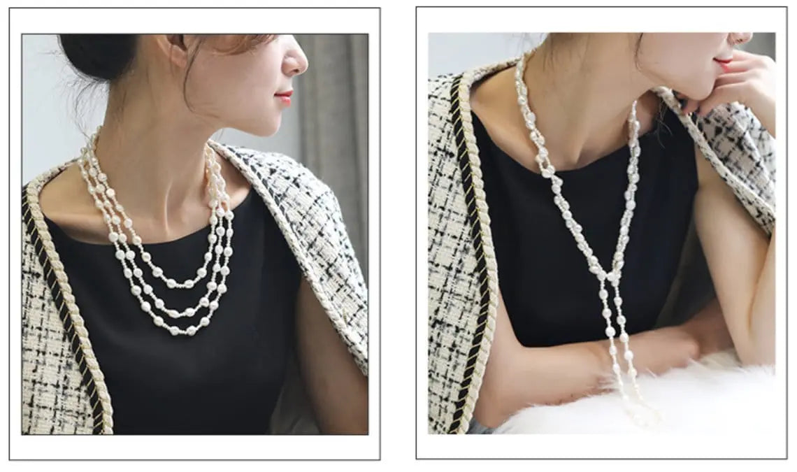 Natural High Luster Baroque Beaded Pearl Necklace, Silver 925 Handmade Long Necklace, Knitwear Necklace Anniversary Gift Idea Etsy