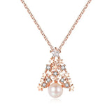 Christmas Tree Necklace, Freshwater White Pearl & White Diamond Necklace Handmade 18k Gold Plated Vermeil Necklace, Anniversary Gift Idea - LaCorserArtJewelry