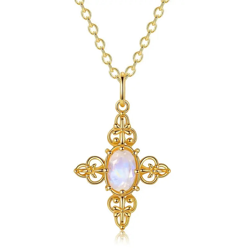 Natural Moonstone Carved Necklace, 18k Solid Yellow Gold Handmade Necklace, Lace Necklace, Gift for Her, Anniversary Gift Idea Retro Jewelry Etsy