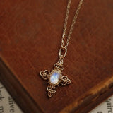 Natural Moonstone Carved Necklace, 18k Solid Yellow Gold Handmade Necklace, Lace Necklace, Gift for Her, Anniversary Gift Idea Retro Jewelry Etsy