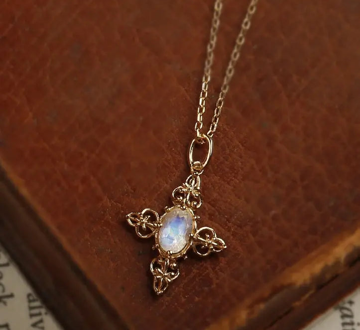 Natural Moonstone Carved Necklace, 18k Solid Yellow Gold Handmade Necklace, Lace Necklace, Gift for Her, Anniversary Gift Idea Retro Jewelry Etsy