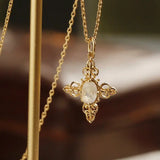 Natural Moonstone Carved Necklace, 18k Solid Yellow Gold Handmade Necklace, Lace Necklace, Gift for Her, Anniversary Gift Idea Retro Jewelry Etsy