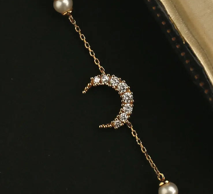 Moon White Diamond & Pearls Bracelets, 18k Solid Yellow Gold Handmade Bracelets, Freshwater Pearl, Anniversary Gift Idea, Gift for Her Etsy