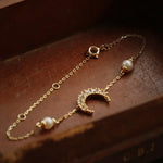 Moon White Diamond & Pearls Bracelets, 18k Solid Yellow Gold Handmade Bracelets, Freshwater Pearl, Anniversary Gift Idea, Gift for Her Etsy