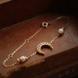 Moon White Diamond & Pearls Bracelets, 18k Solid Yellow Gold Handmade Bracelets, Freshwater Pearl, Anniversary Gift Idea, Gift for Her Etsy