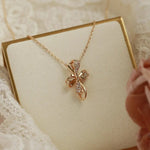 Bowknot White Diamonds Necklace, 18K Solid Yellow Gold Handmade Necklace Etsy