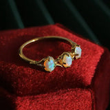 Three Opal Ring, 18K Solid Yellow Gold Handmade Ring, Horizontal Ring, October Birthstone, Gift for Her, Anniversary Gift, Fine Jewelry - LaCorserArtJewelry