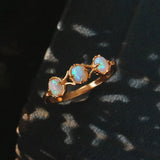 Three Opal Ring, 18K Solid Yellow Gold Handmade Ring, Horizontal Ring, October Birthstone, Gift for Her, Anniversary Gift, Fine Jewelry - LaCorserArtJewelry
