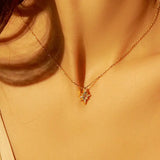 Natural Blue Topaz & White Diamond Necklace, Handmade 18K Solid Yellow Gold Necklace, Polaris Necklace, Gift for Her, Anniversary Gift Idea Etsy