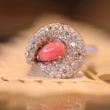 1.7Carat Queen Conch Pearl & Diamond 18k Solid White Gold Ring, Pearls Strombus Gigas, Natural Queen Conch Pearl, Engagement Ring Etsy