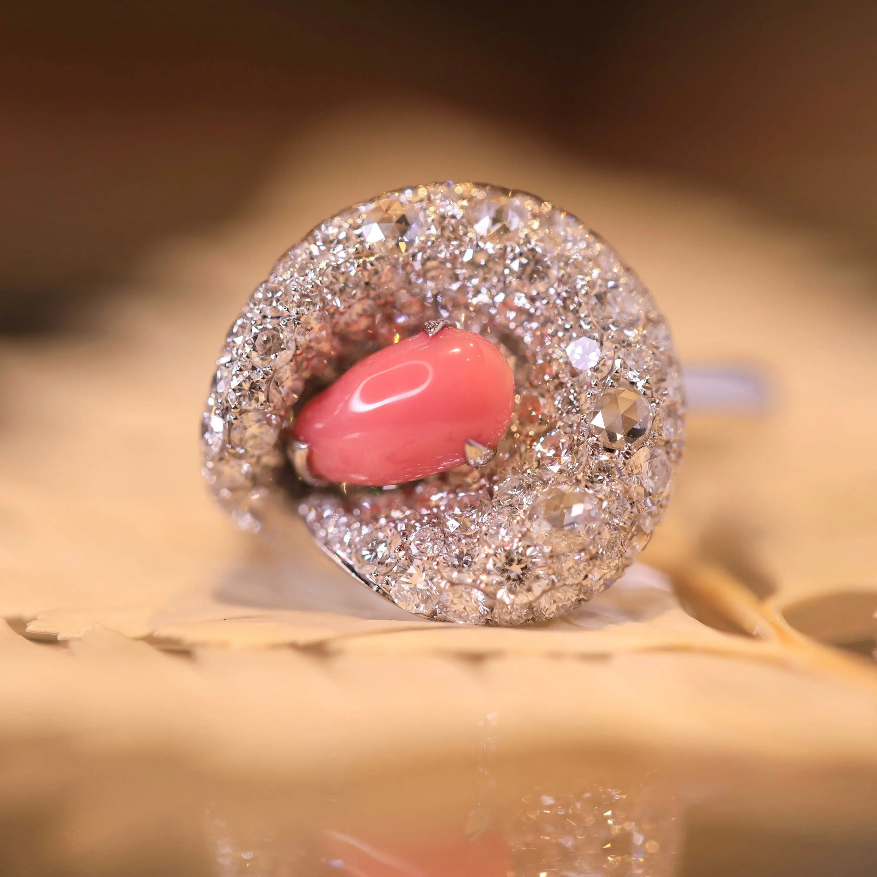 1.7Carat Queen Conch Pearl & Diamond 18k Solid White Gold Ring, Pearls Strombus Gigas, Natural Queen Conch Pearl, Engagement Ring Etsy