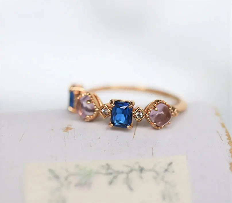Amethyst  Blue Spinel Stackable Ring - 18K Yellow Gold Etsy