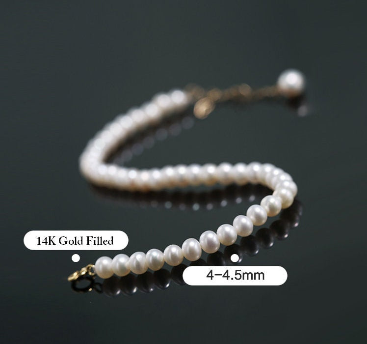 Natural Freshwater Pearl Bracelet - 4mm Oval Beads in Yellow Gold Fill Etsy