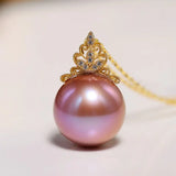 13mm High Luster Pink Purple Pearl Necklace, 18k Solid Yellow Gold Handmade Necklace, Freshwater Pearl Choker, Anniversary Gift Idea Etsy