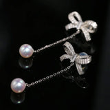8mm Natural High Luster Pearl Earrings, Handmade Silver 925 Earrings, Freshwater White Pink Pearl Bowknot Earrings, Anniversary Gift Idea Etsy