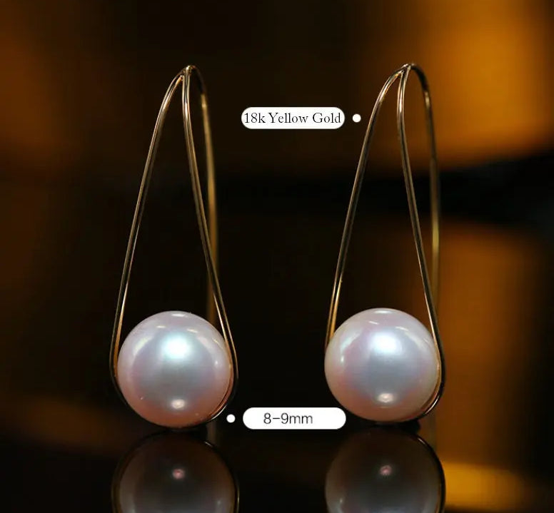 9mm High Luster Akoya Pearl Hook Earrings - 18K Yellow Gold Etsy