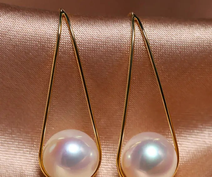 9mm High Luster Akoya Pearl Hook Earrings - 18K Yellow Gold Etsy