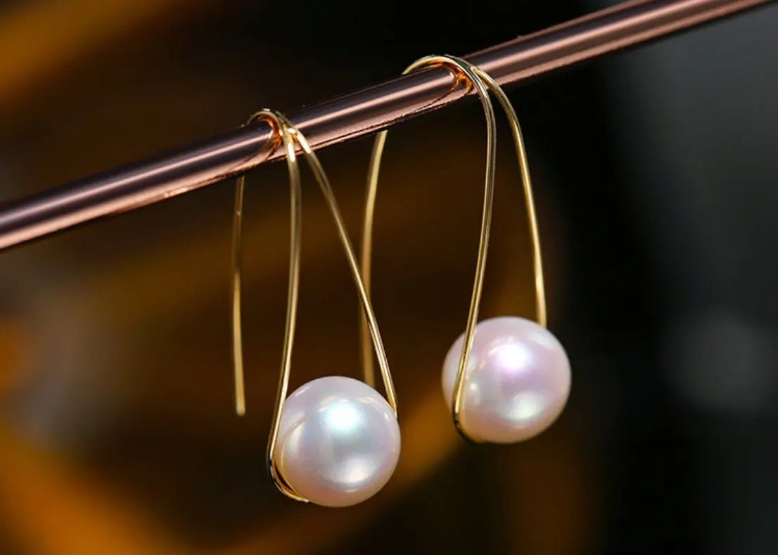 9mm High Luster Akoya Pearl Hook Earrings - 18K Yellow Gold Etsy