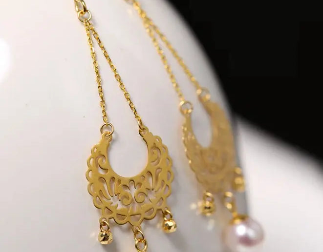 Oriental Design Akoya Pearl Earrings - 18K Yellow Gold Etsy