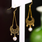 Mystery Symbol 18K Earrings, Natural Akoya Pearl Earrings, 18k Solid Yellow Gold Earring, Seawater White Pearl Earrings, Hollow Out Earrings Etsy