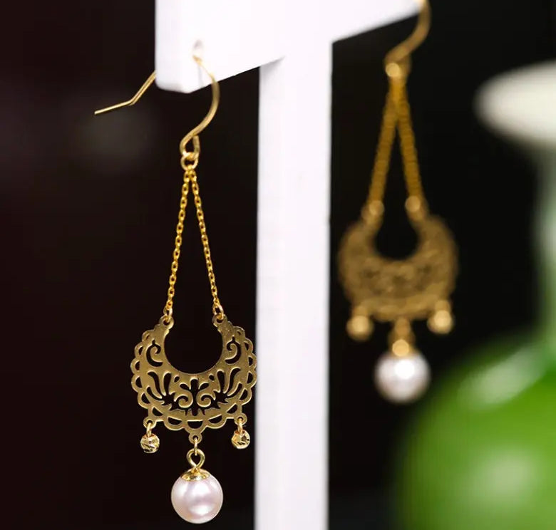 Oriental Design Akoya Pearl Earrings - 18K Yellow Gold Etsy